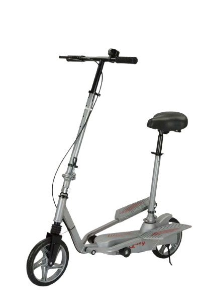 Dual action folding Pegasus scooter with pedals, shock absorption and braking system, rubber wheels, non-electric, gray [1]