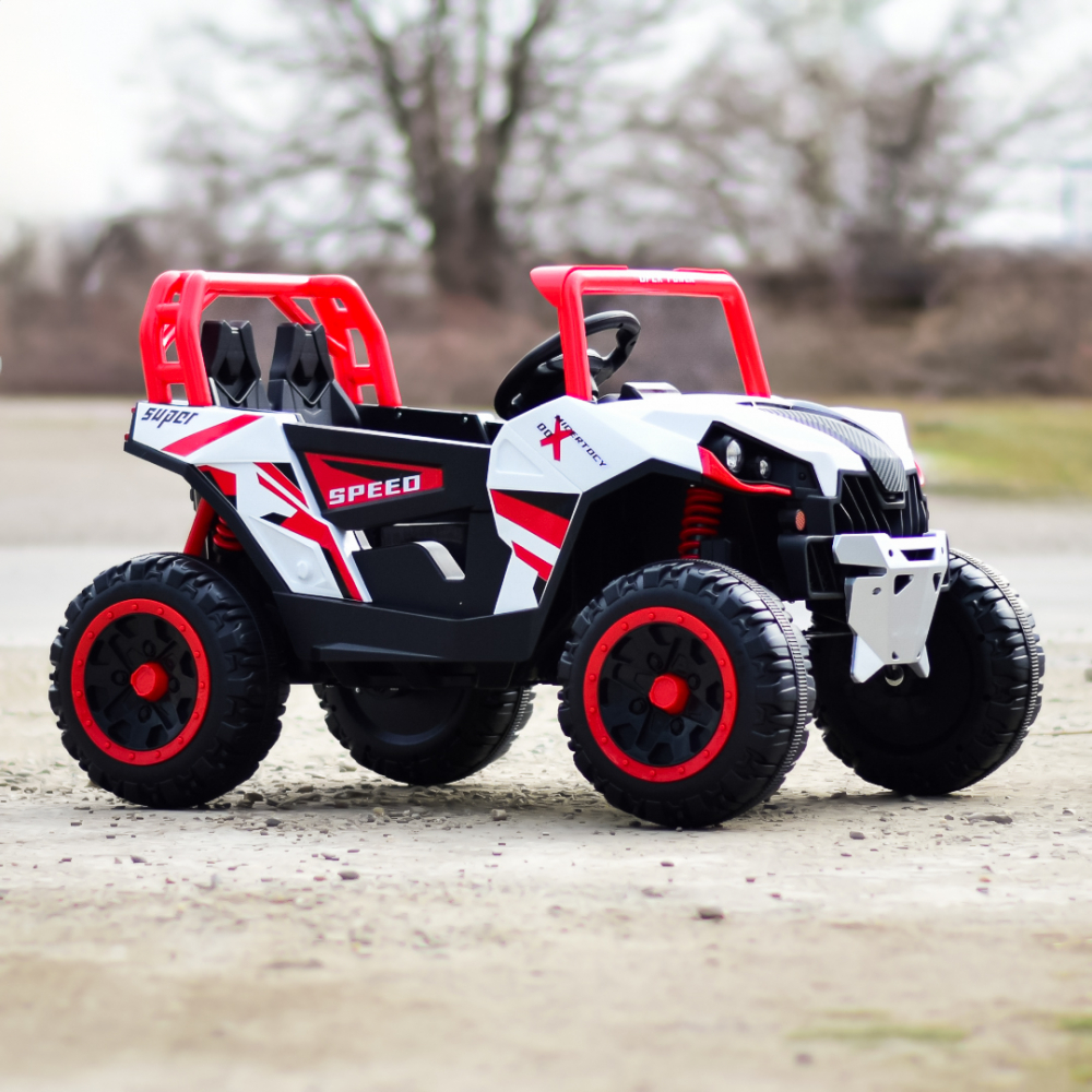 UTV electric copii RSR, cu music player, 4x4 120W 12V 7Ah, echipare standard, rosu cu alb [10]