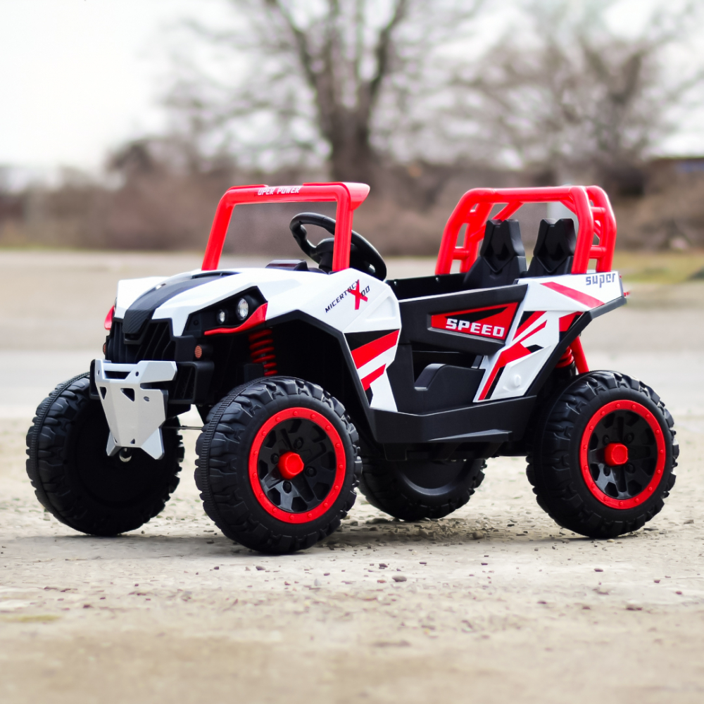 UTV electric copii RSR, cu music player, 4x4 120W 12V 7Ah, echipare standard, rosu cu alb [5]
