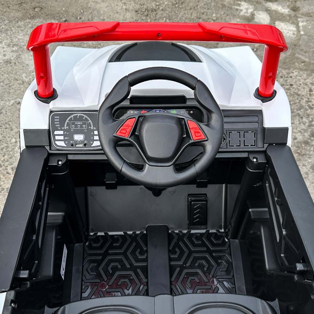 UTV electric copii RSR, cu music player, 4x4 120W 12V 7Ah, echipare standard, rosu cu alb [12]
