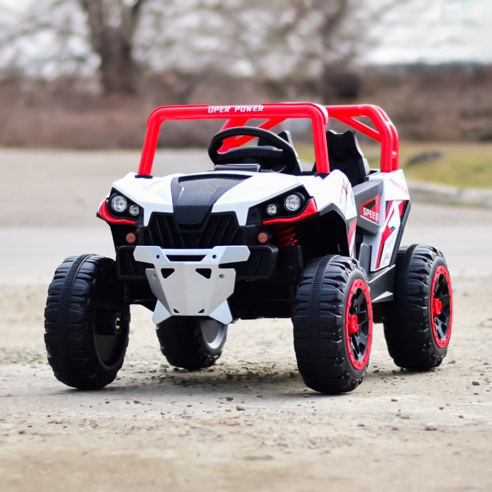 UTV electric copii RSR, cu music player, 4x4 120W 12V 7Ah, echipare standard, rosu cu alb [4]