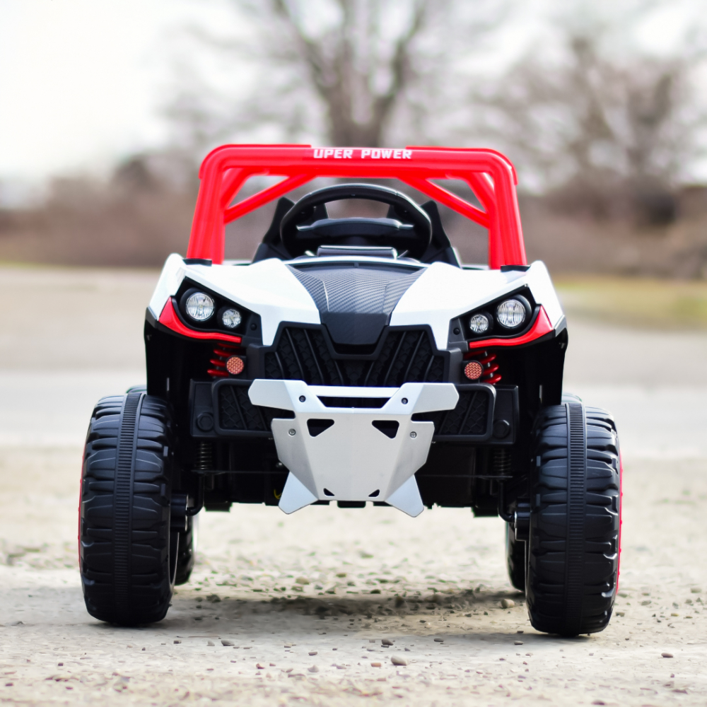 UTV electric copii RSR, cu music player, 4x4 120W 12V 7Ah, echipare standard, rosu cu alb [3]