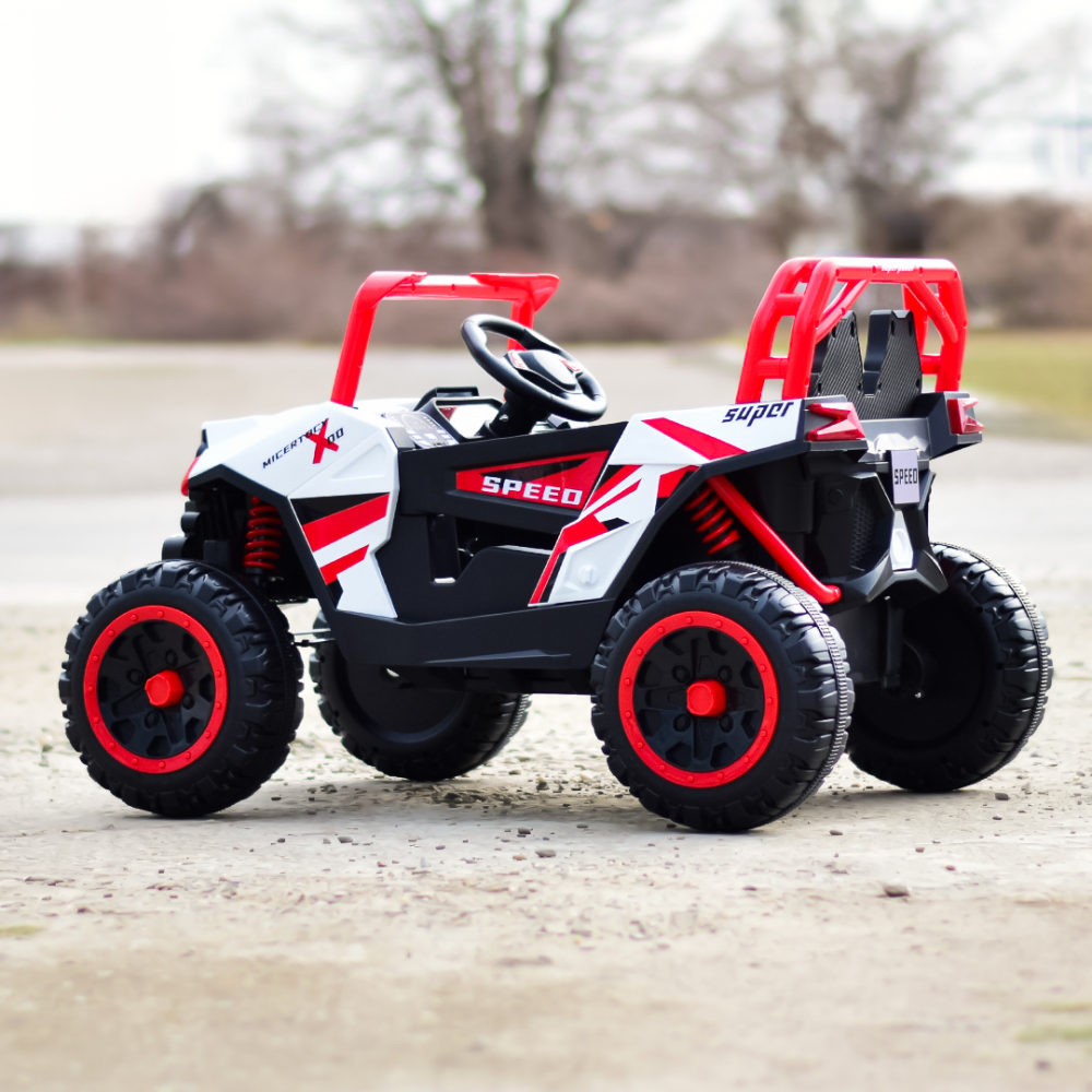 UTV electric copii RSR, cu music player, 4x4 120W 12V 7Ah, echipare standard, rosu cu alb [7]