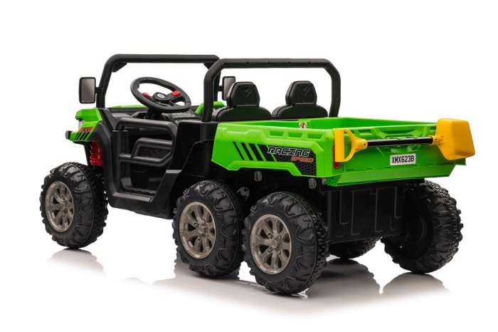 Electric ride on UTV for 2 children Farm Tractor, 6x6 180W, 12V with leather seat, green [5]