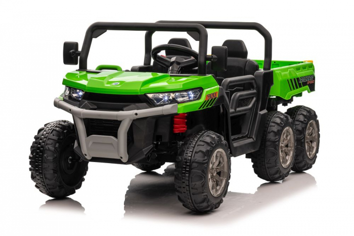 Electric ride on UTV for 2 children Farm Tractor, 6x6 180W, 12V with leather seat, green [2]