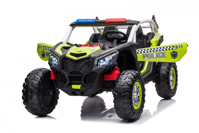 Police ride-on UTV XB2118, 4x4, 220W, 12V, double leather seat, bluetooth, verde [6]