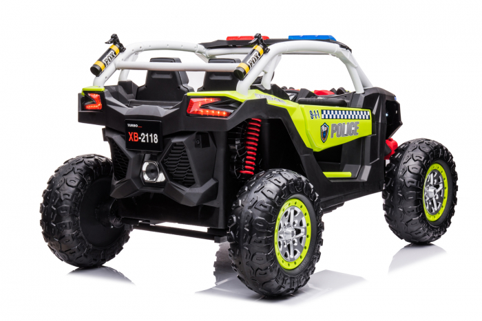Police ride-on UTV XB2118, 4x4, 220W, 12V, double leather seat, bluetooth, verde [11]