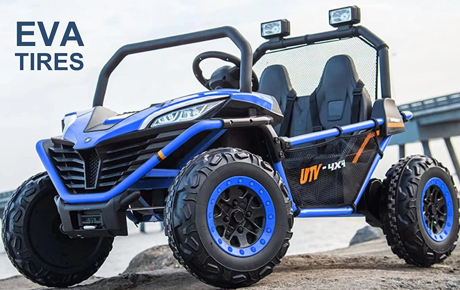 UTV electric pentru copii Dune-Buggy, 2 locuri, 300W, 24V, roti MOI, albastru [18]