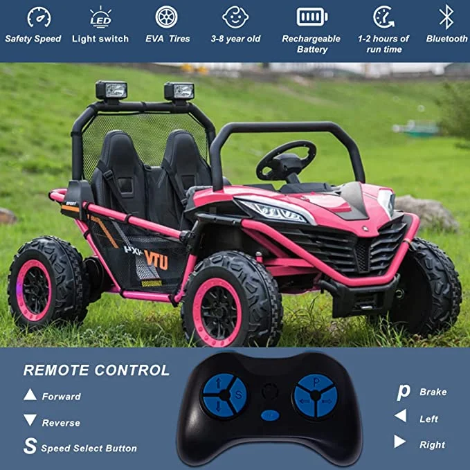 UTV electric pentru copii Dune-Buggy, 2 locuri, 300W, 24V, roti MOI, roze [20]