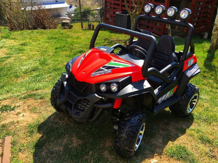 UTV electric pentru copii Golf-Kart S2588, 4 motoare, roti moi, scaun dublu tapitat 180W PREMIUM #Rosu [4]