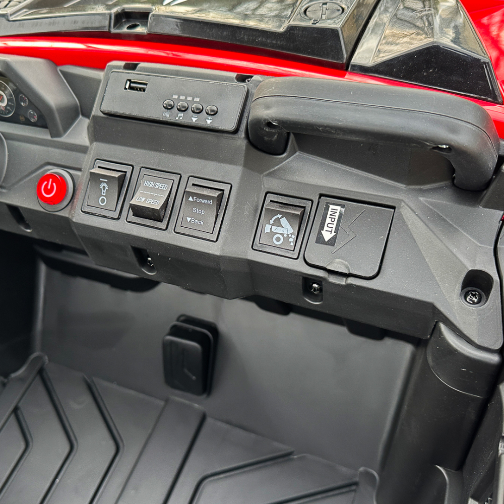 UTV electric pt 2 copii, bluetooth, roti EVA, scaun tapitat, 180W, 12V, premium, rosu [14]