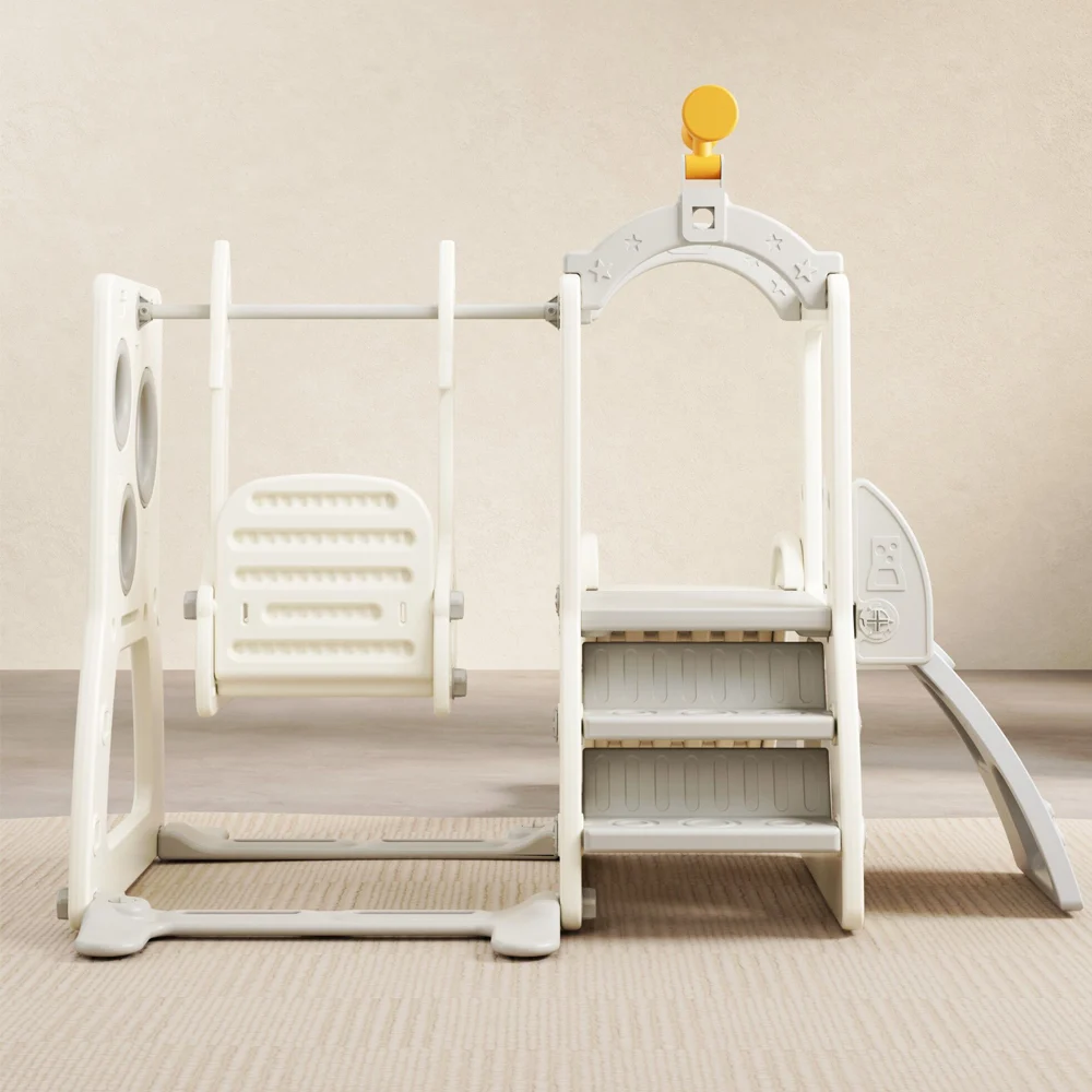 4-in-1 Kinderplay Explorer Playset for Kids Aged 1-5, Includes Slide, Swing, Climbing Wall, and Observation Point, White [5]