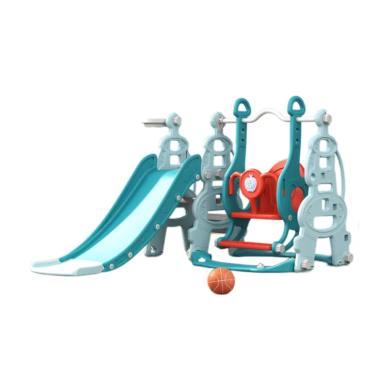 4-in-1 Kids Play Set – Swing, Slide, Basketball Hoop, Balls & Musical Toy, blue-turquoise [3]