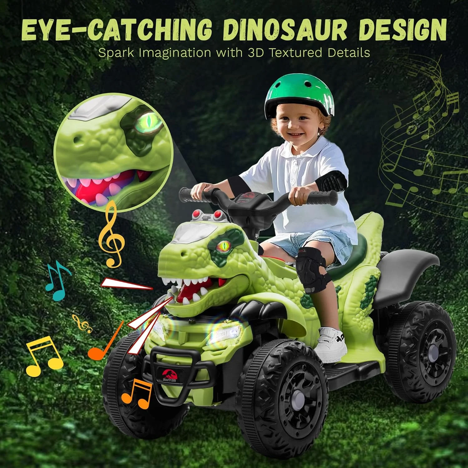 Ride-on Electric ATV T-REX Dinosaur for Kids, 35W 6V, Premium – green [13]