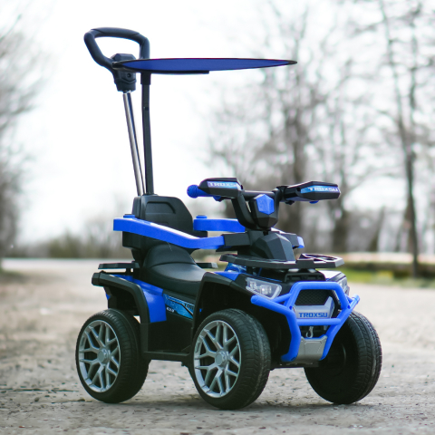 3 in 1 Electric ride-on ATV for children with handle, 30W 6V, EVA wheels, eco leather seat, premium equipped, blue [10]