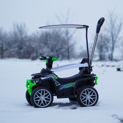 3 in 1 Electric ride-on ATV for children with handle, 30W 6V, EVA wheels, eco leather seat, premium equipped, green [2]