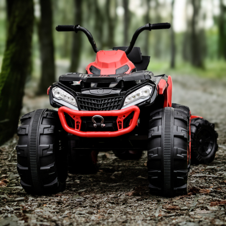 Ride-on electric ATV for children with trailer, Off-road 70W 12V, with leather seat, red [1]