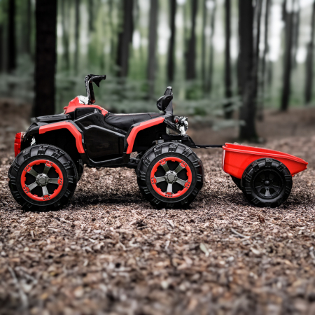 Ride-on electric ATV for children with trailer, Off-road 70W 12V, with leather seat, red [4]
