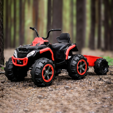 Ride-on electric ATV for children with trailer, Off-road 70W 12V, with leather seat, red [2]