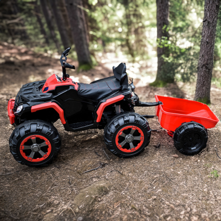 Ride-on electric ATV for children with trailer, Off-road 70W 12V, with leather seat, red [3]
