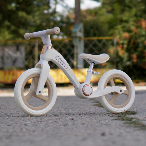 Kids’ Balance Bike, Foldable, with LED Lights, 12-Inch Inflatable Wheels, White-Beige [1]