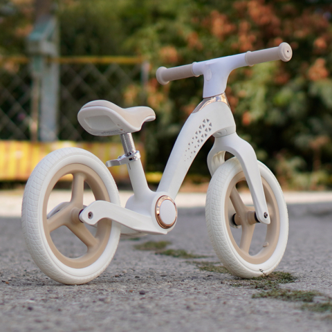 Kids’ Balance Bike, Foldable, with LED Lights, 12-Inch Inflatable Wheels, White-Beige [4]