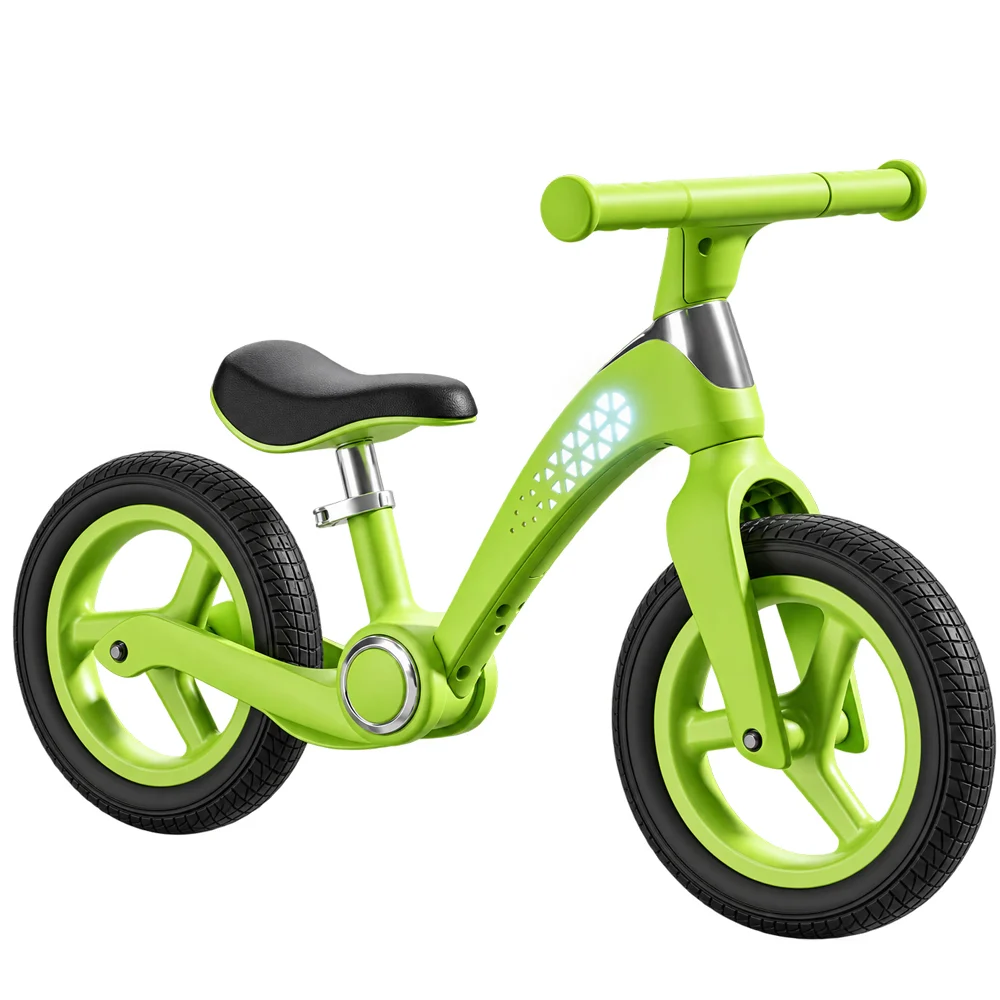 Vehicule speciale copii - Bicicleta fara pedale pentru copii, Balance Bike, cu lumini LED pliabila, roti gonflabile 12 inch, verde