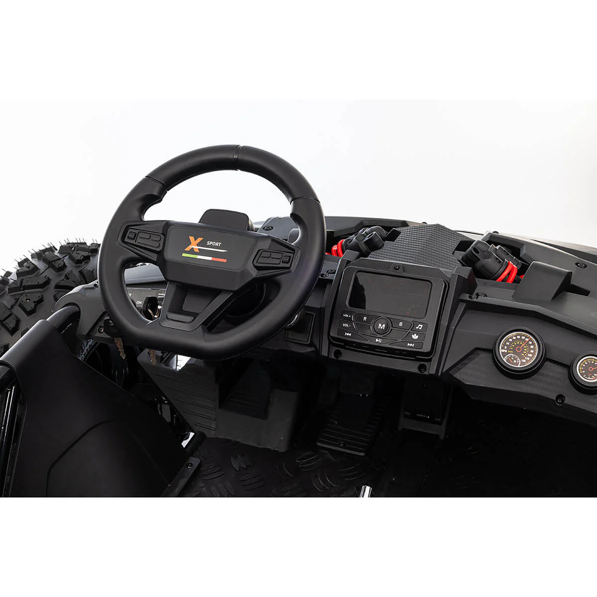 Buggy electric copii, 2 locuri, 800W 48V, roti gonflabile, music player, negru [14]