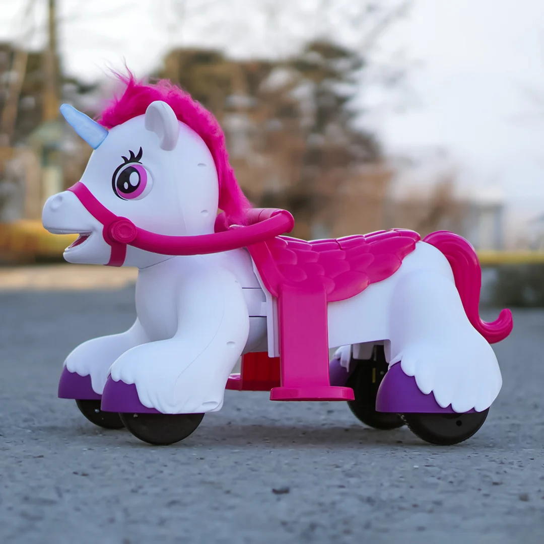 Interactive Electric Ride-On Horse with Wheels – Unicorn, for Kids 3–4 Years, 70W, 12V, Pink [10]