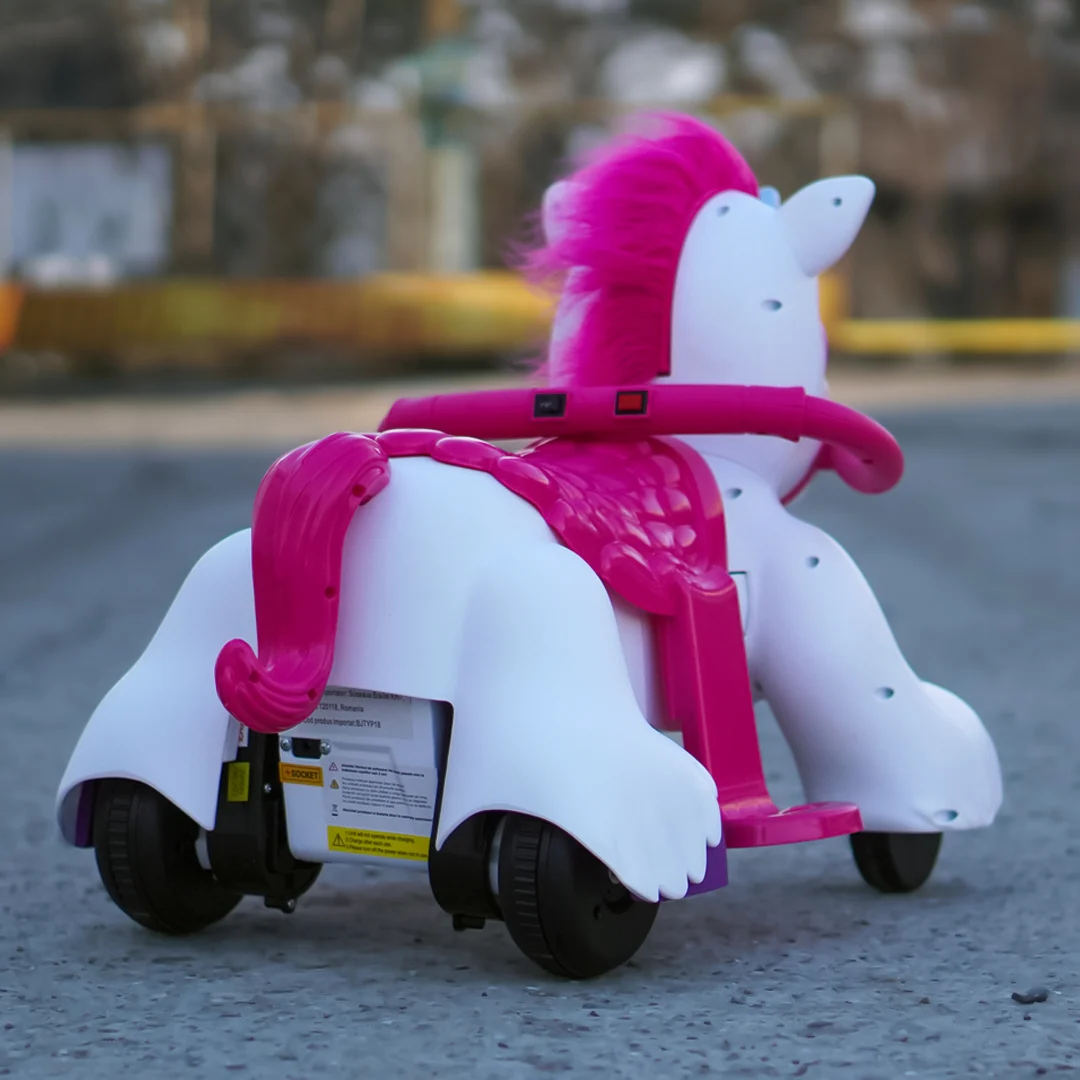 Interactive Electric Ride-On Horse with Wheels – Unicorn, for Kids 3–4 Years, 70W, 12V, Pink [3]
