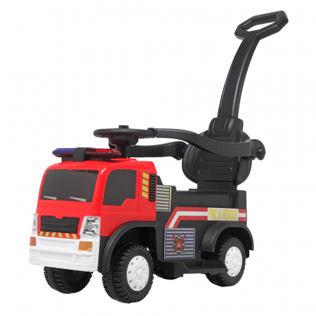 Electric Ride-On cars - Ride-on truck with handle for children, 3 in 1 FireTruck, 30W 6V, leather seat, music player