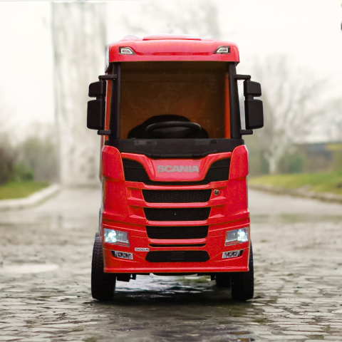 Camion electric pentru copii, SCANIA R-SERIES, tractiune 4x4, 180W, 12V 14Ah, echipare premium, rosu [1]