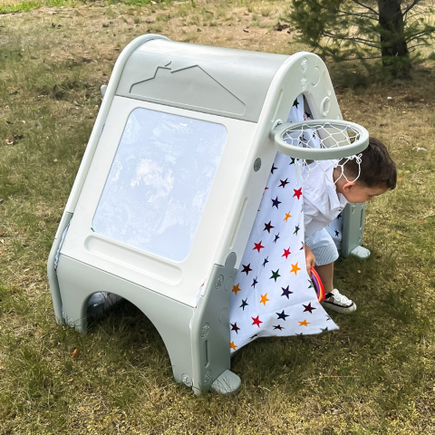 6-in-1 Play Tent for children 3-6 years: Basketball Hoop, Soccer Goal, Climbing Wall, Drawing Board, Includes Balls [6]