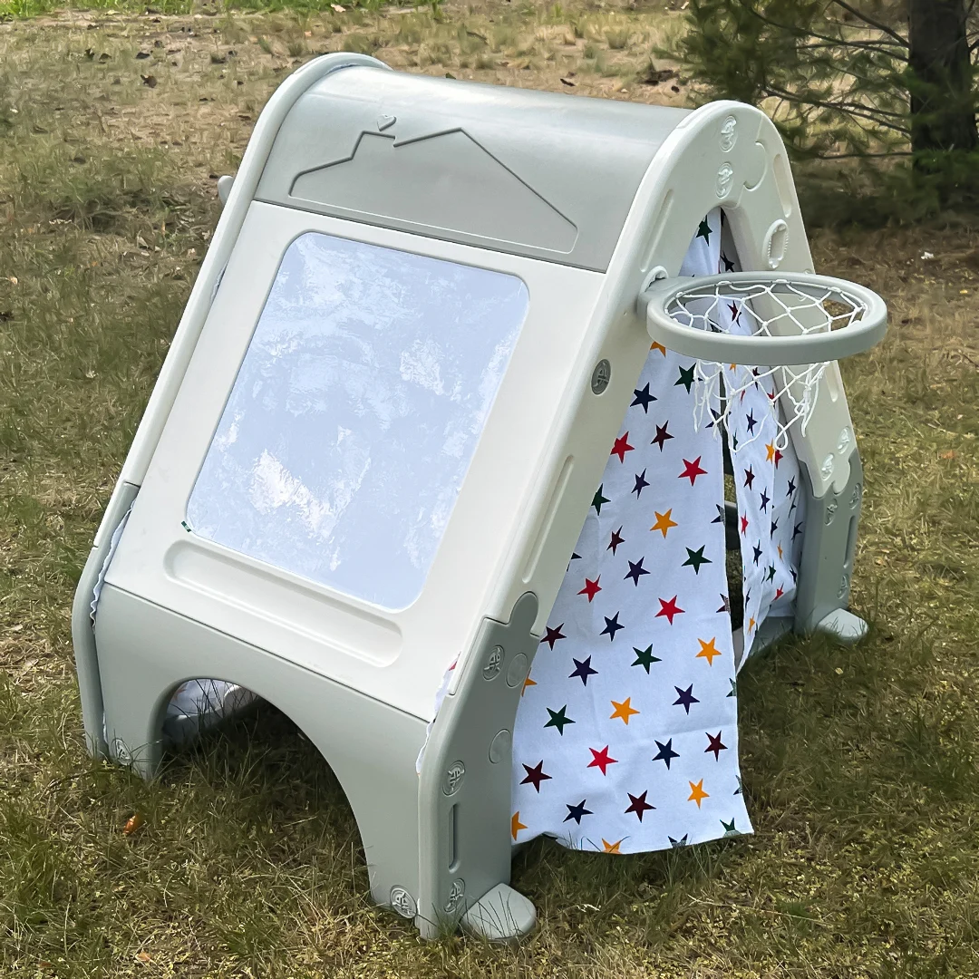 6-in-1 Play Tent for children 3-6 years: Basketball Hoop, Soccer Goal, Climbing Wall, Drawing Board, Includes Balls [3]