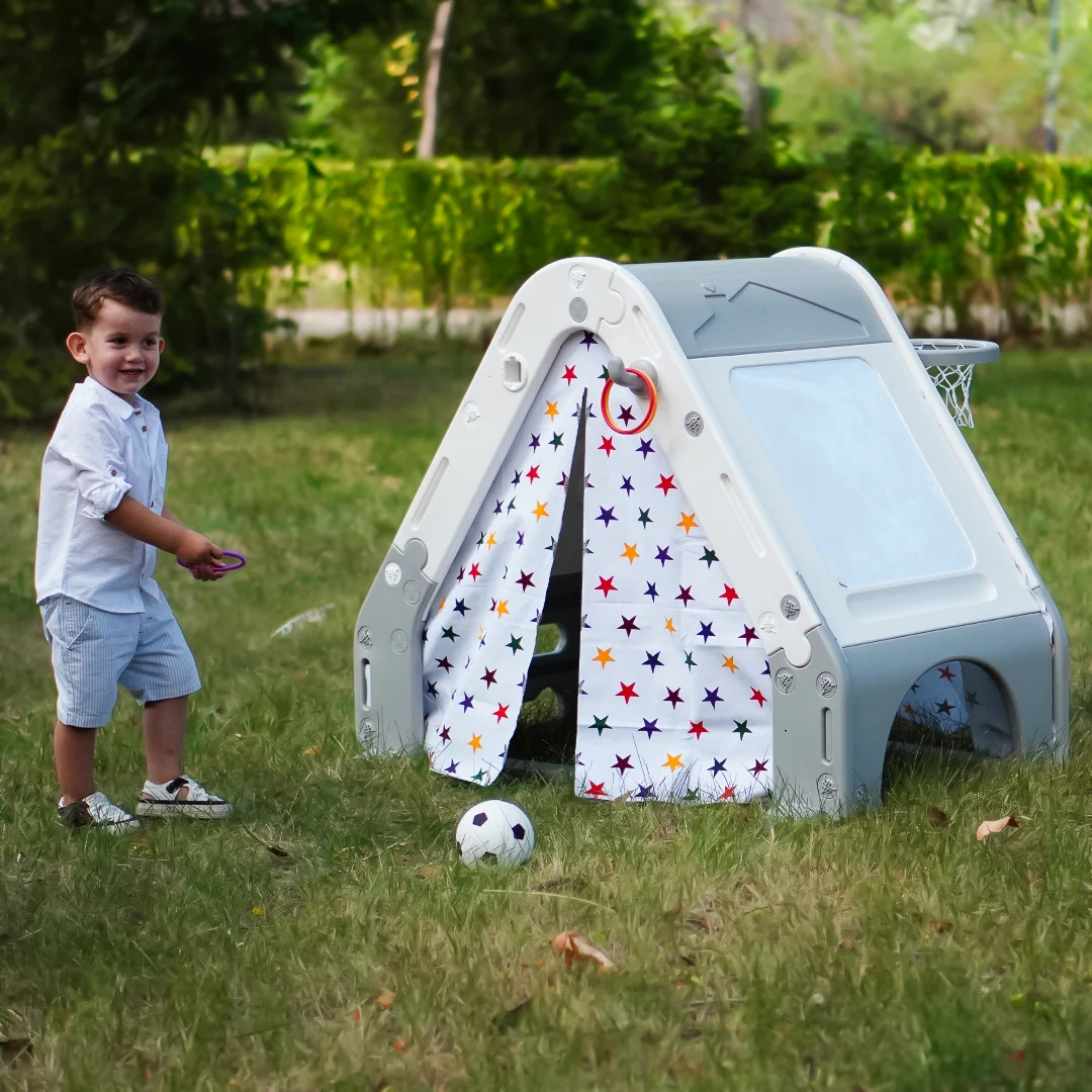 6-in-1 Play Tent for children 3-6 years: Basketball Hoop, Soccer Goal, Climbing Wall, Drawing Board, Includes Balls [9]