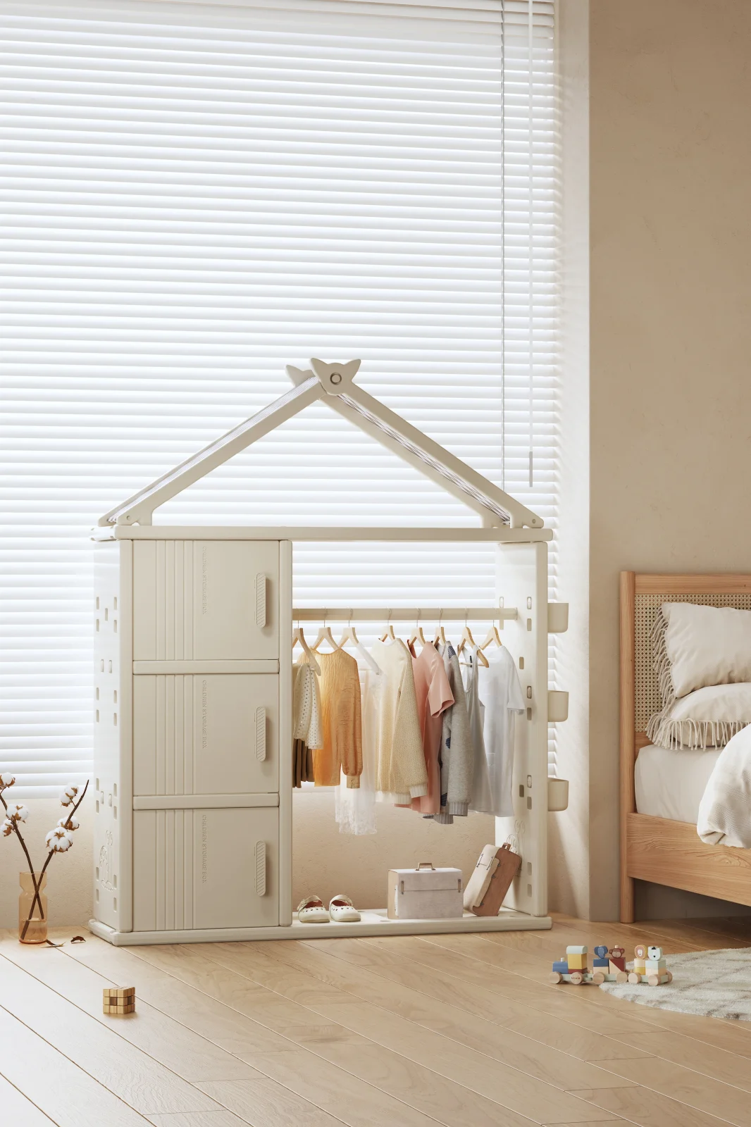 Organizer cabinet for the child's room, accessories included, HDPE material, multiple storage options, white [3]