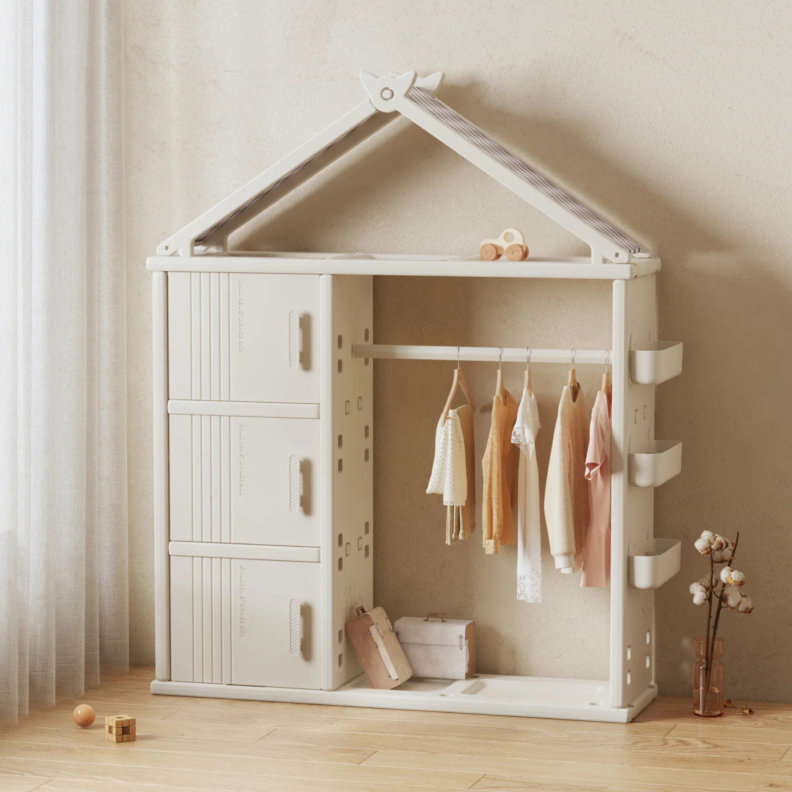 Organizer cabinet for the child's room, accessories included, HDPE material, multiple storage options, white [1]