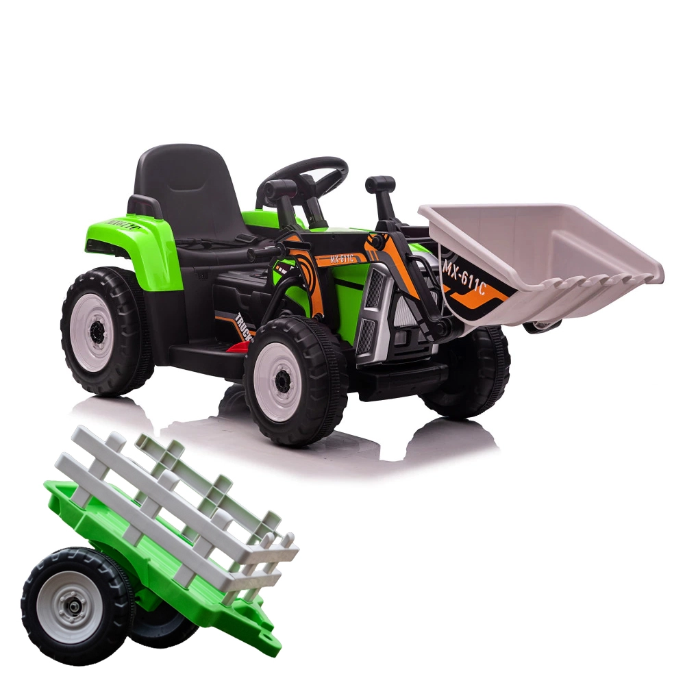 Vehicule speciale copii - Excavator electric pentru copii cu remorca, Farm Traktor, 60W 12V RC, Bluetooth, verde