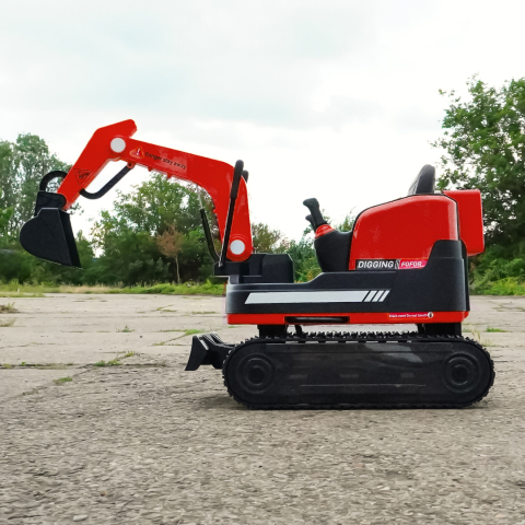 Excavator electric pentru copii model X7 cu scaun tapitat, telecomanda, 110W, 12V, rosu [6]