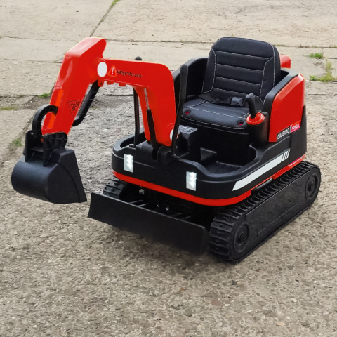Excavator electric pentru copii model X7 cu scaun tapitat, telecomanda, 110W, 12V, rosu [7]