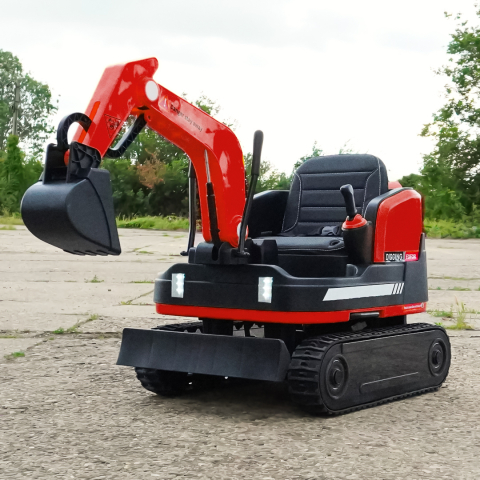 Excavator electric pentru copii model X7 cu scaun tapitat, telecomanda, 110W, 12V, rosu [1]