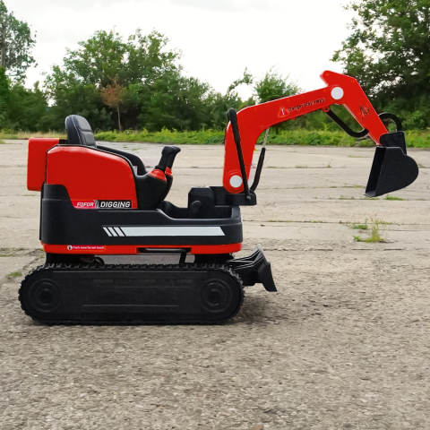 Excavator electric pentru copii model X7 cu scaun tapitat, telecomanda, 110W, 12V, rosu [3]