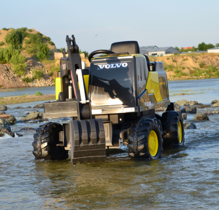 Vehicule speciale copii - Excavator electric pentru copii Volvo 90W 12V, incarcator actionat electric, scaun tapitat, galben