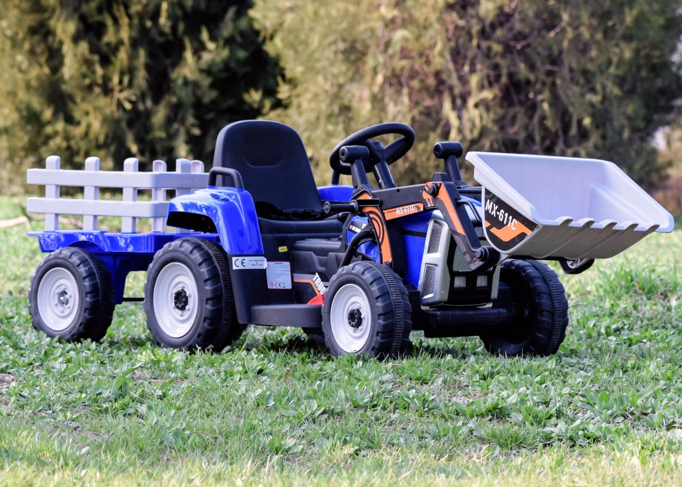 Excavator electric + remorca Farm Traktor 60W 12V RC, Bluetooth, albastru [5]