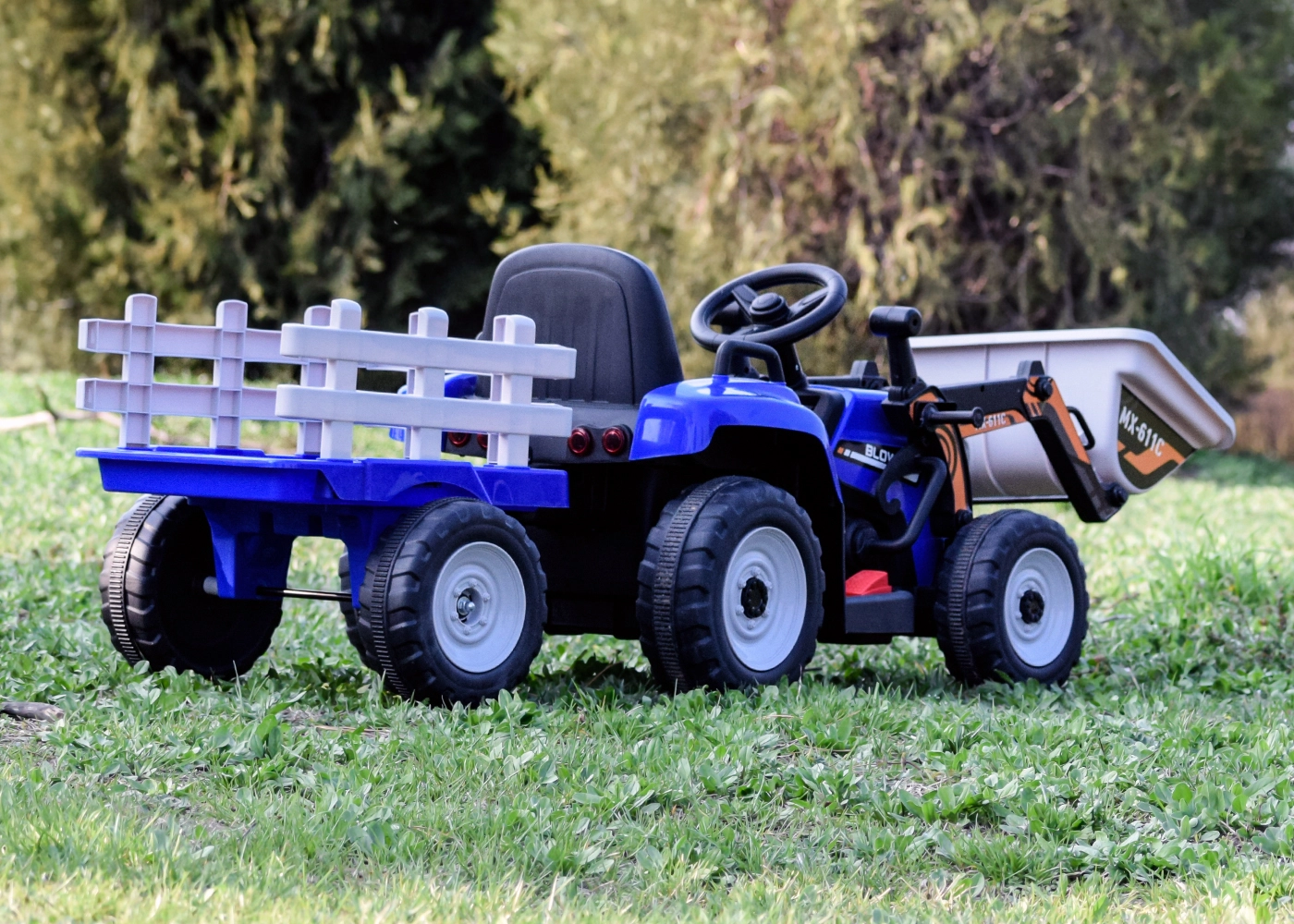 Excavator electric + remorca Farm Traktor 60W 12V RC, Bluetooth, albastru [4]