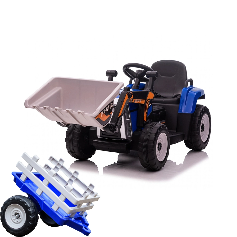 Vehicule speciale copii - Excavator electric + remorca Farm Traktor 60W 12V RC, Bluetooth, albastru
