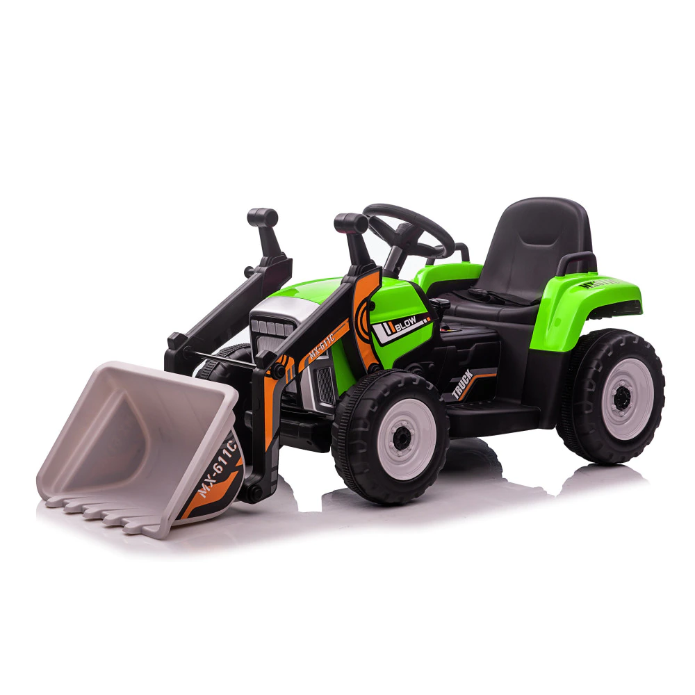 Excavator electric pentru copii cu remorca, Farm Traktor, 60W 12V RC, Bluetooth, verde [11]