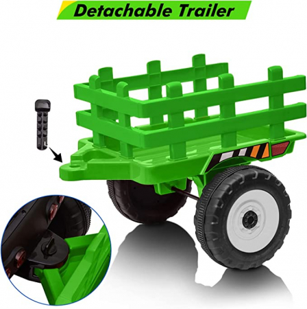 Excavator electric pentru copii cu remorca, Farm Traktor, 60W 12V RC, Bluetooth, verde [2]