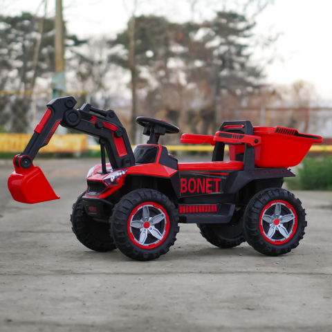 Excavator  pentru copii cu bascula electrica, model Bonet, 60W 12V, telecomanda, rosu [2]