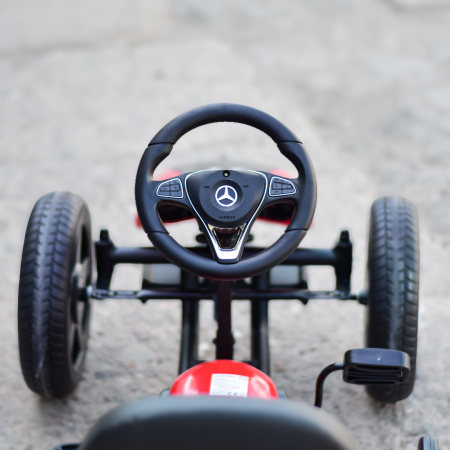 GO Kart cu pedale Mercedes, roti cauciuc solid, scaun reglabil, centura de siguranta, rosu [10]